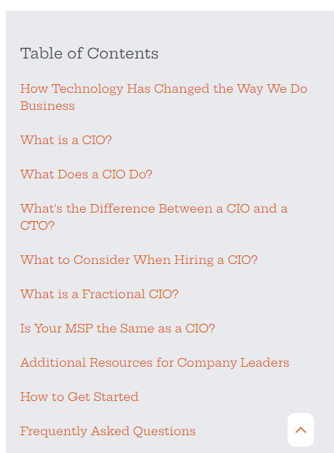 Fractional CIO table of contents